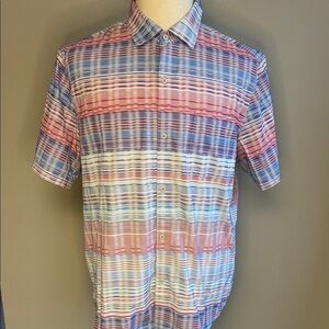 Tommy Bahama Red and Blue Casual Button Down Shirt (sz L)